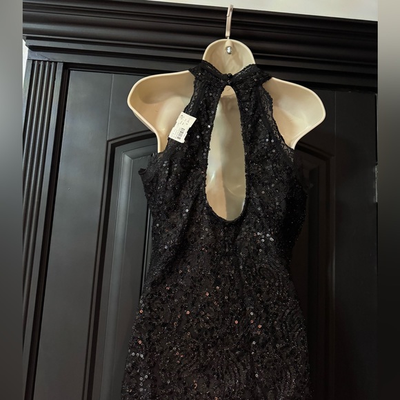 NWT Black Lace & Sequins Mock Neck Mini Dress - Picture 3 of 8